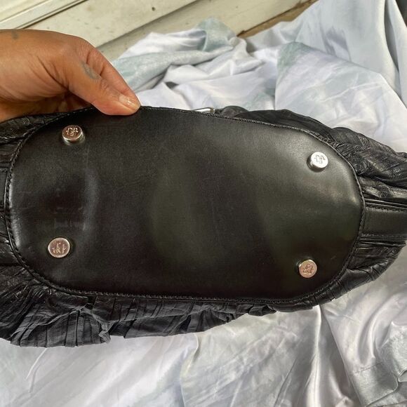 DONALD J PLINER Pleated Textured Black LEATHER HOBO Shoulder Bag - Picture 7 of 10